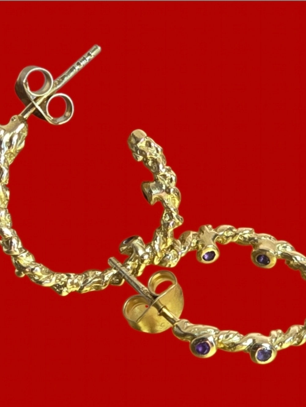 925 Sterling Silver 14K Gold Plated Hoop Earrings with Natural Amethyst